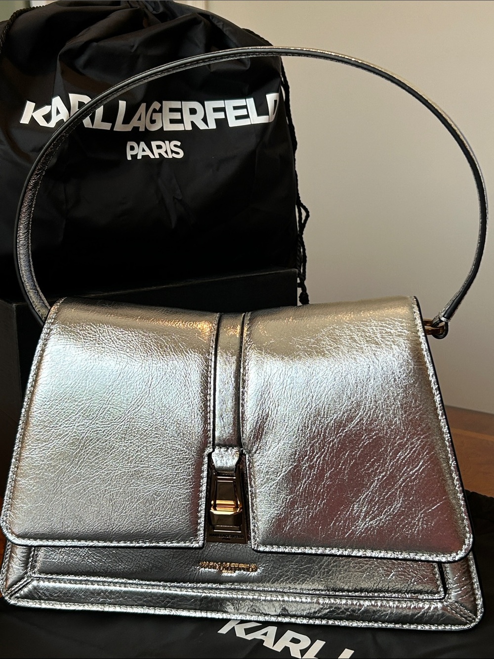 Karl Lagerfeld Mercerie Silver Shoulder Bag